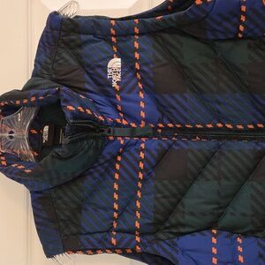 The North Face Blue and Black Checkered Plaid Down Vest, Women's Large